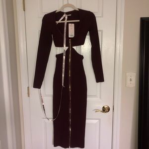 House of CB Burgundy Midi Cutout Dress